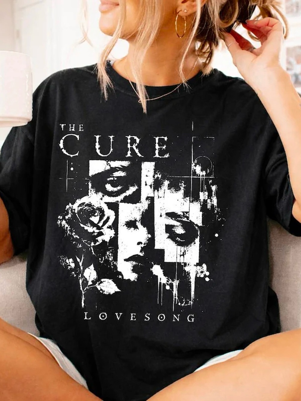 The Cure Lovesong Post Punk Goth Alt Rock Black Band Graphic Tee